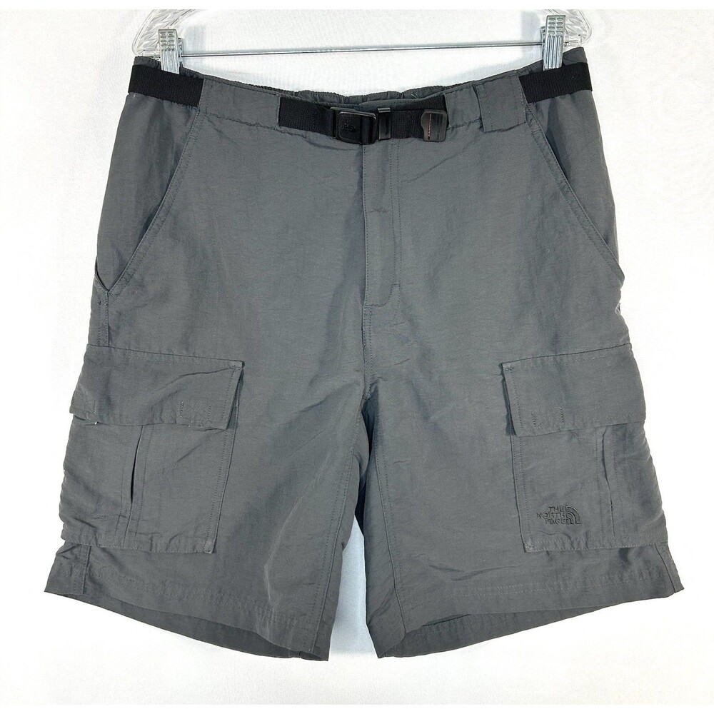 North Face Belted Cargo Shorts Men's Medium 100% Nylon Gray Elastic Waist Hiking